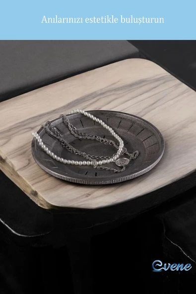 Evene Takı Organizer Makyaj Düzenleyici Kozmetik Organizer Dekoratif Tabak Gümüş Eskitme Renk Model 5 - Resim 6