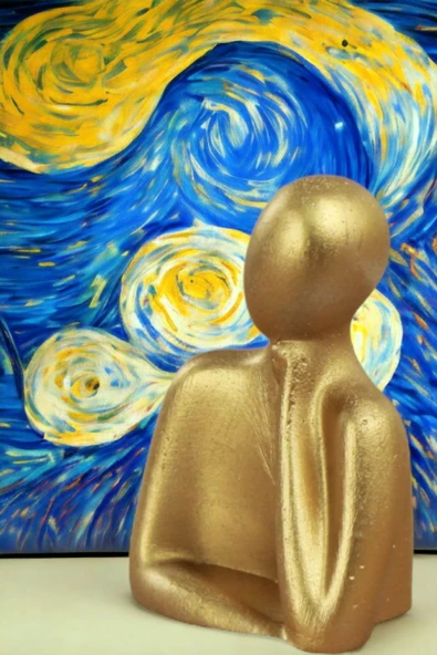 Rugad Biblo Heykel Düşünen Insan Silüeti Orta Boy Altın Model 12 - Resim 3