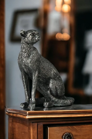 Rugad Biblo Dekoratif Heykel Leopar Biblosu Gümüş Eskitme Renk Model 33 ürün görseli 1