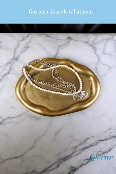 Evene Takı Organizer Makyaj Düzenleyici Kozmetik Organizer Dekoratif Tabak Altın Eskitme Renk Model 18 - Resim 4