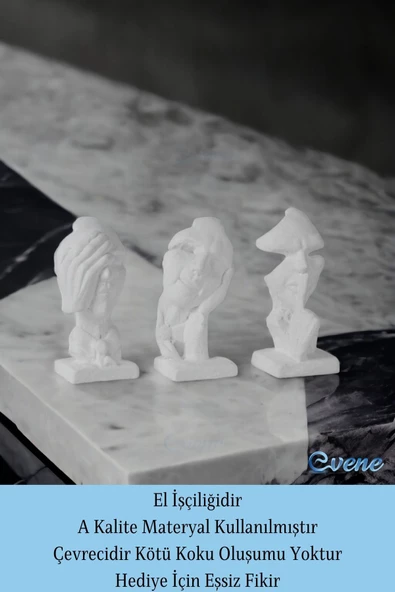 Evene Biblo Dekoratif Obje Heykel Üç Maymun Biblo Dekoratif Süs Eşyası Beyaz Model 31 - Resim 4