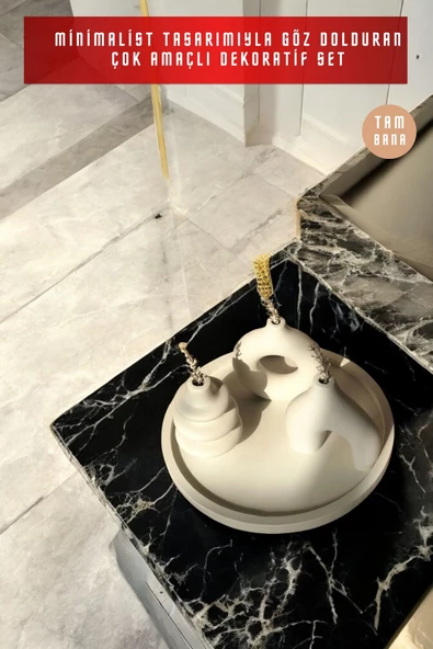 tambana Krem Sunumluk Takı Tabağı Dekoratif Tepsi Obje Seti 4 Parça Model 1044 - Resim 2