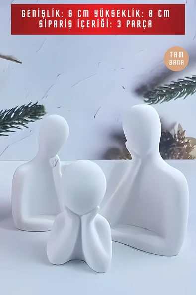 tambana 3’lü Beyaz Heykel Seti Dekoratif Süs Eşyası Dekoratif Masa Süsü Model 1 - Resim 3