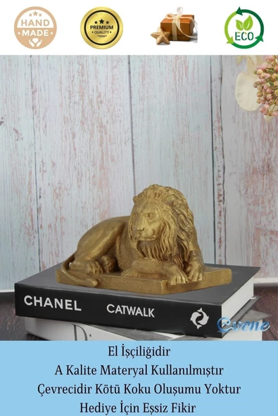 Evene Biblo Dekoratif Obje Heykel Biblo Aslan Biblo Dekoratif Süs Eşyası Altın Renk Model 3 - 4
