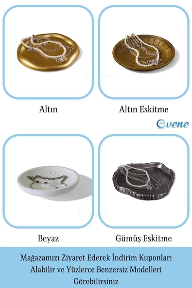 Evene Takı Organizer Makyaj Düzenleyici Kozmetik Organizer Dekoratif Tabak Altın Eskitme Renk Çiçek Model - 8
