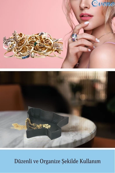 Evene Dekoratif Kase Siyah Renk Takı Kutusu Yüzük Kolye Kutusu Mum Tabağı Takı Organizer Ağaç Model - Resim 4