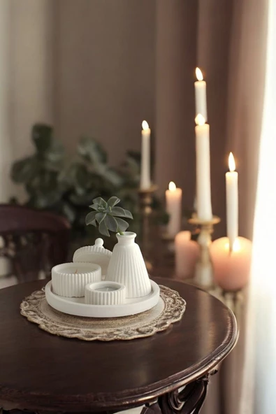 tambana Beyaz Sunumluk Takı Tabağı Dekoratif Tepsi Obje Seti 4 Parça Model 1034 ürün görseli 1