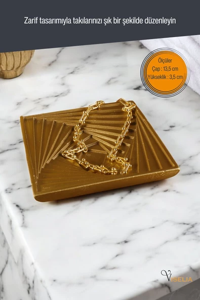 Viselia Takı Tabağı Takı Organizeri Takı Makyaj Kozmetik Düzenleyici Altın Renk Model 3 - Resim 2