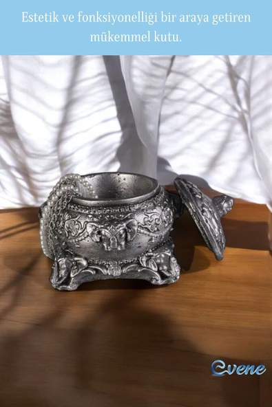 Evene Takı Düzenleyici Takı Organizeri Makyaj Kutusu Mücevher Kutusu Gümüş Eskitme Renk Model 1 - Resim 4