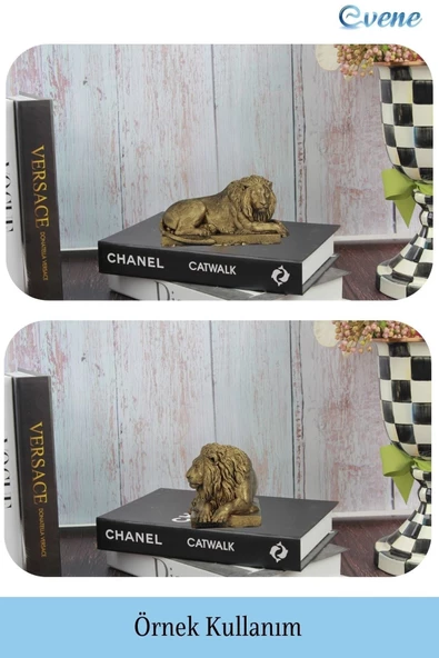 Evene Biblo Dekoratif Obje Heykel Biblo Aslan Biblo Dekoratif Süs Eşyası Altın Eskitme Renk Model 3 - Resim 2