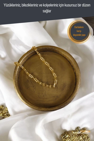 Viselia Takı Tabağı Takı Organizeri Takı Makyaj Kozmetik Düzenleyici Altın Eskitme Renk Model 20 - Resim 5