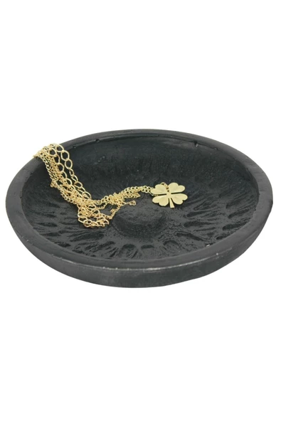 Evene Dekoratif Kase Siyah Takı Kutusu Yüzük Kolye Kutusu Mum Tabağı Takı Organizeri Model 6