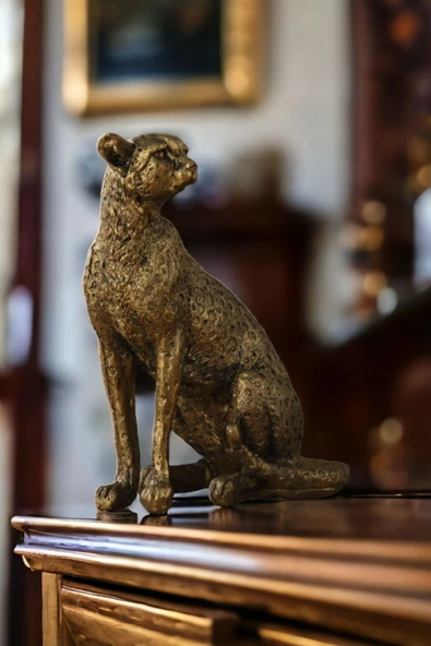 Rugad Biblo Dekoratif Heykel Leopar Biblosu Altın Eskitme Renk Model 33 ürün görseli 1