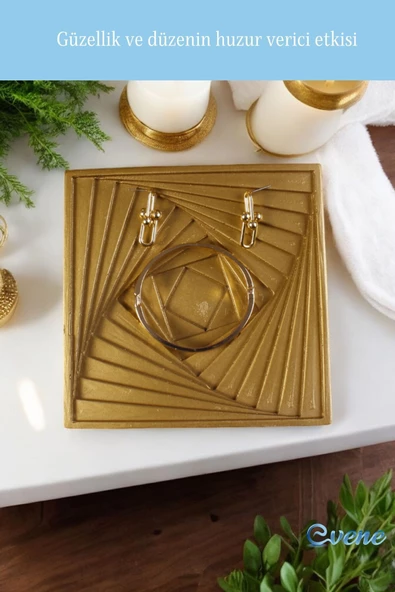 Evene Takı Organizer Makyaj Düzenleyici Kozmetik Organizer Dekoratif Tabak Altın Renk Model 3 - Resim 5