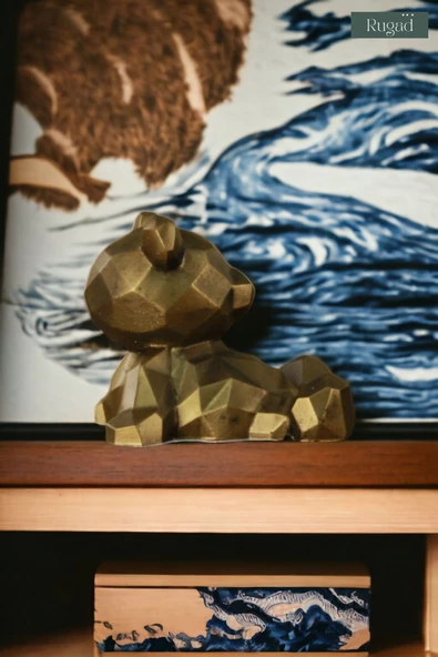 Rugad Biblo Dekoratif Heykel Ayı Biblosu Altın Eskitme Renk Model 39 - Resim 2