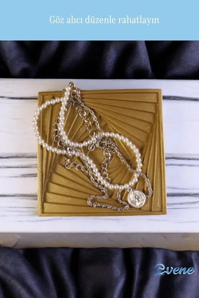 Evene Takı Organizer Makyaj Düzenleyici Kozmetik Organizer Dekoratif Tabak Altın Renk Model 3 - Resim 4