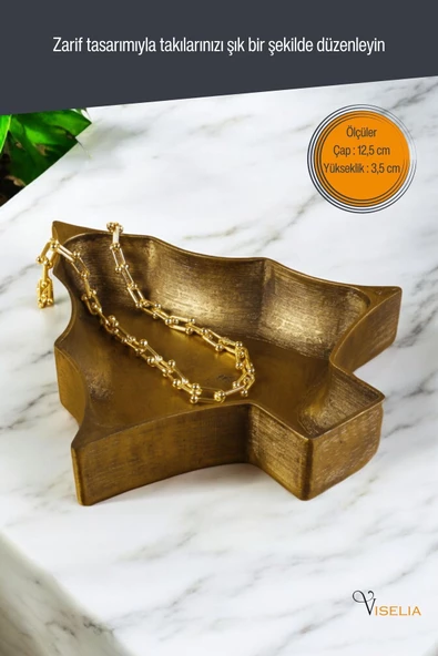 Viselia Takı Tabağı Takı Organizeri Takı Makyaj Kozmetik Düzenleyici Altın Eskitme Renk Model 12 - Resim 2