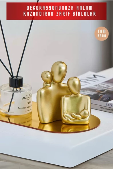 tambana 2’li Gold Heykel Biblo Seti Dekoratif Süs Eşyası Dekoratif Masa Süsü Model 4 - Resim 2