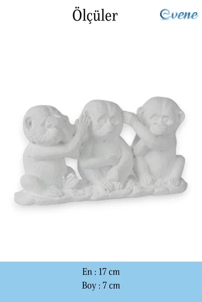 Evene Biblo Dekoratif Obje Heykel Üç Maymun Biblo Dekoratif Süs Eşyası Beyaz Model 30 - Resim 3