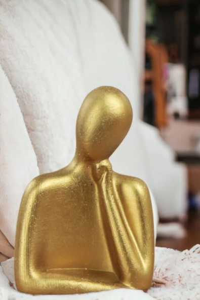 Rugad Biblo Heykel Düşünen Insan Silüeti Orta Boy Altın Model 12 - Resim 2