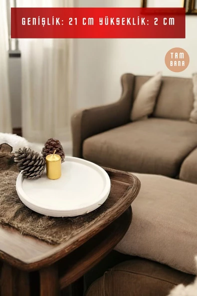 tambana Beyaz Sunumluk Takı Tabağı Dekoratif Tepsi Obje Ev Dekorasyon Model 28 - Resim 3
