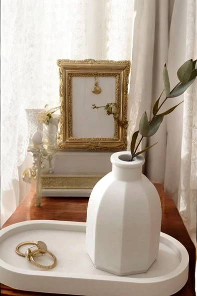 tambana Beyaz Sunumluk Takı Tabağı Dekoratif Tepsi Obje Seti 2 Parça Model 1019 ürün görseli 1