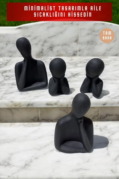 tambana 4’lü Siyah Heykel Biblo Seti Dekoratif Süs Eşyası Dekoratif Masa Süsü Model 2 - Resim 2