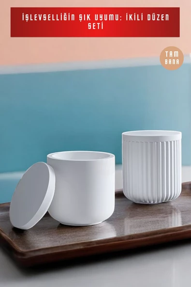 tambana Beyaz Sunumluk Takı Tabağı Dekoratif Tepsi Obje Seti 3 Parça Model 1017 - Resim 2