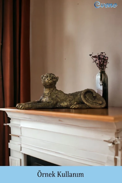 Evene Biblo Dekoratif Obje Heykel Leopar Biblo Dekoratif Süs Eşyası Altın Eskitme Renk Model 38 - Resim 2