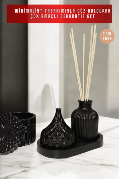 tambana Siyah Sunumluk Takı Tabağı Dekoratif Tepsi Obje Seti 4 Parça Model 1030 - Resim 2
