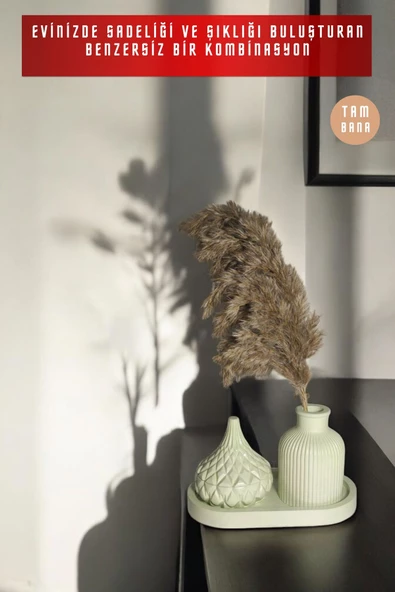 tambana Açık Yeşil Sunumluk Takı Tabağı Dekoratif Tepsi Obje Seti 3 Parça Model 1031 - Resim 4