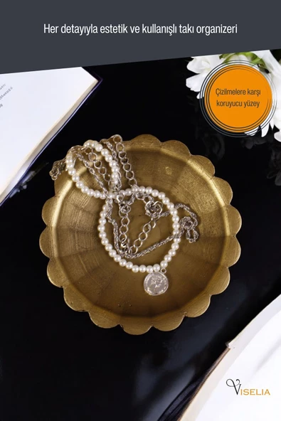 Viselia Takı Tabağı Takı Organizeri Takı Makyaj Kozmetik Düzenleyici Altın Eskitme Renk Model 8 - Resim 4