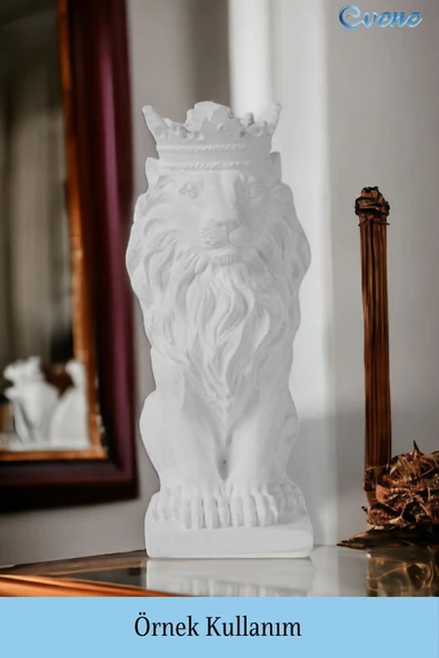 Evene Biblo Dekoratif Obje Heykel Taçlı Aslan Biblo Dekoratif Süs Eşyası Beyaz Model 34 - Resim 2