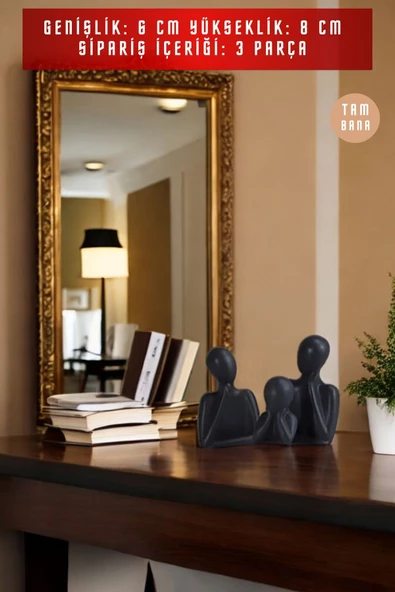 tambana 3’lü Siyah Heykel Biblo Seti Dekoratif Süs Eşyası Dekoratif Masa Süsü Model 1 - Resim 3