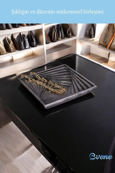 Evene Takı Organizer Makyaj Düzenleyici Kozmetik Organizer Dekoratif Tabak Gümüş Eskitme Renk Model 3 - Resim 3