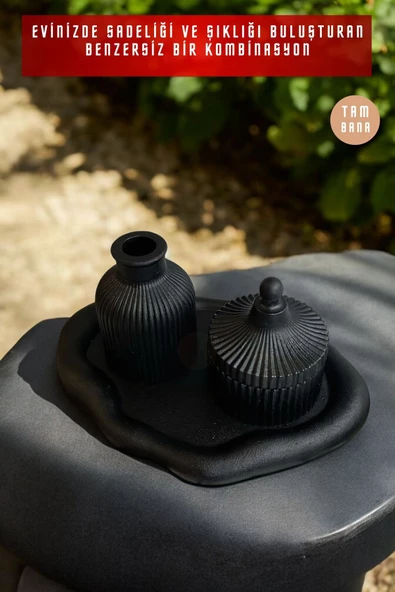 tambana Siyah Sunumluk Takı Tabağı Dekoratif Tepsi Obje Seti 3 Parça Model 1015 - Resim 4