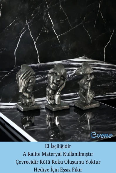 Evene Biblo Dekoratif Obje Heykel Üç Maymun Biblo Dekoratif Süs Eşyası Gümüş Eskitme Renk Model 31 - Resim 4