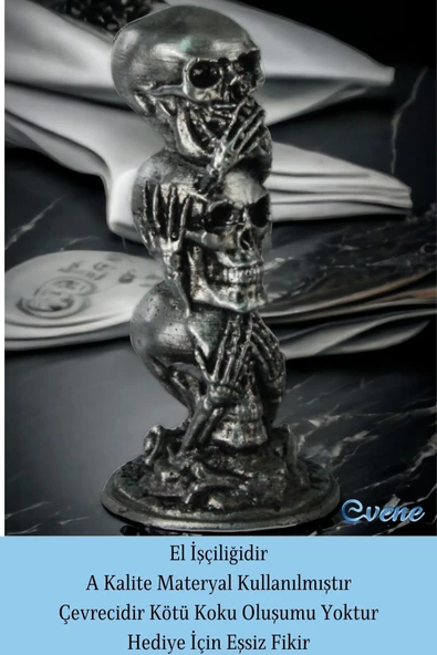 Evene Biblo Dekoratif Obje Heykel Üç Maymun Biblo Dekoratif Süs Eşyası Gümüş Eskitme Renk Model 29 - Resim 4