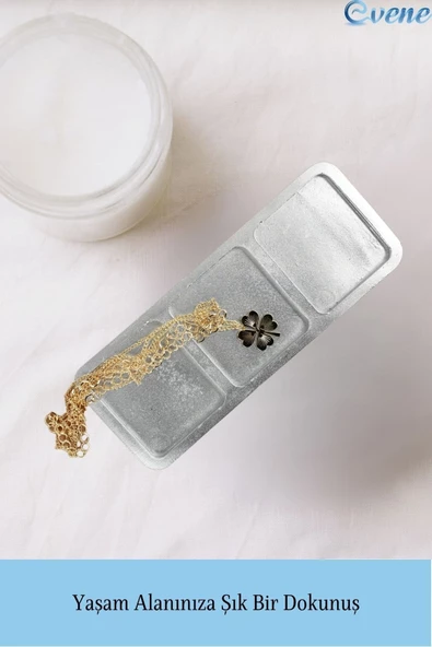 Evene Dekoratif Kase Gümüş Renk Takı Kutusu Yüzük Kolye Kutusu Mum Tabağı Takı Organizer Üçlü Model - Resim 3