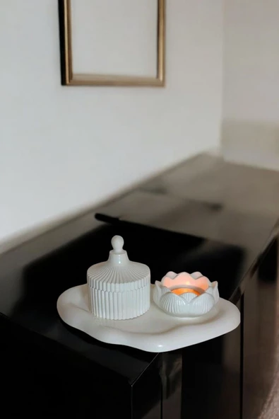 tambana Beyaz Sunumluk Takı Tabağı Dekoratif Tepsi Obje Seti 3 Parça Model 1028 ürün görseli 1