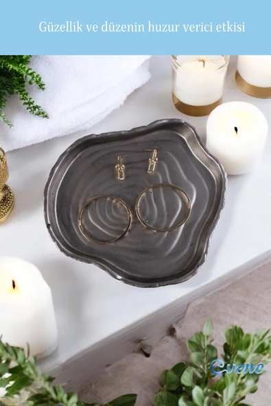 Evene Takı Organizer Makyaj Düzenleyici Kozmetik Organizer Dekoratif Tabak Gümüş Eskitme Renk Model 1 - Resim 5