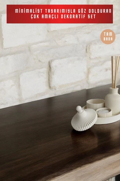 tambana Krem Sunumluk Takı Tabağı Dekoratif Tepsi Obje Seti 4 Parça Model 1032 - Resim 2