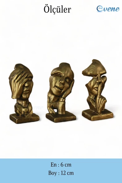 Evene Biblo Dekoratif Obje Heykel Üç Maymun Biblo Dekoratif Süs Eşyası Altın Eskitme Renk Model 31 - Resim 3