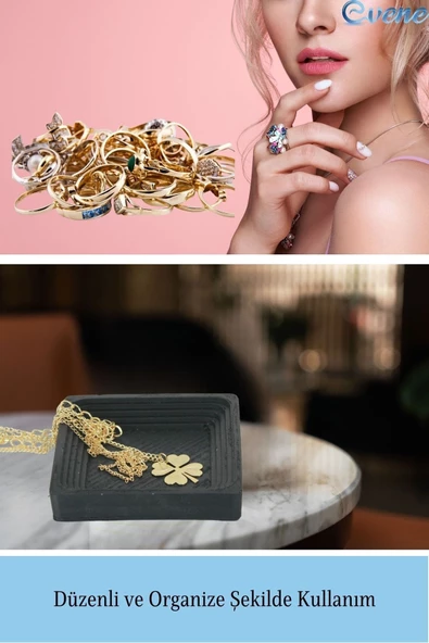 Evene Dekoratif Kase Siyah Renk Takı Kutusu Yüzük Kolye Kutusu Mum Tabağı Takı Organizer Model 4 - 4
