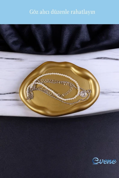 Evene Takı Organizer Makyaj Düzenleyici Kozmetik Organizer Dekoratif Tabak Altın Renk Model 18 - Resim 4