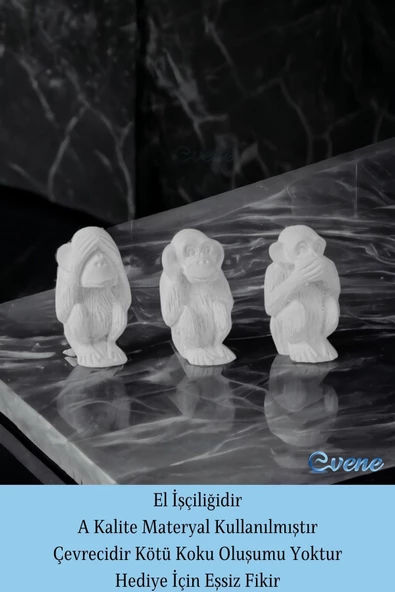 Evene Biblo Dekoratif Obje Heykel Üç Maymun Biblo Dekoratif Süs Eşyası Beyaz Model 32 - Resim 4