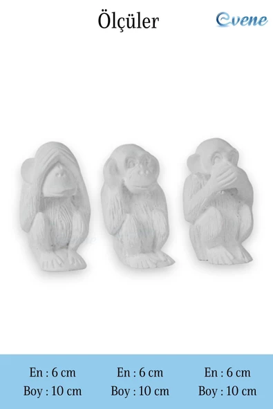 Evene Biblo Dekoratif Obje Heykel Üç Maymun Biblo Dekoratif Süs Eşyası Beyaz Model 32 - Resim 3