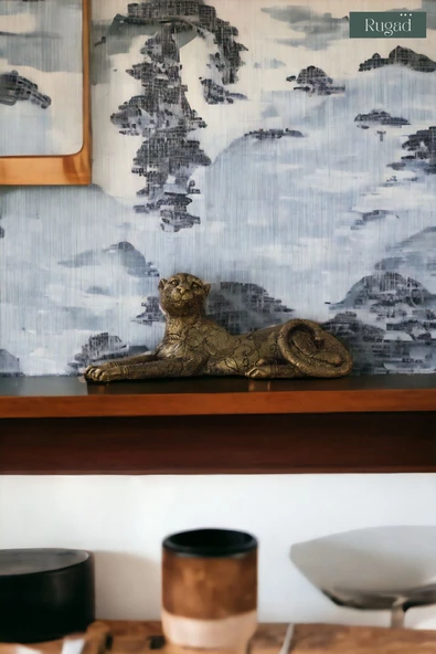 Rugad Biblo Dekoratif Heykel Leopar Biblosu Altın Eskitme Renk Model 38 - Resim 2