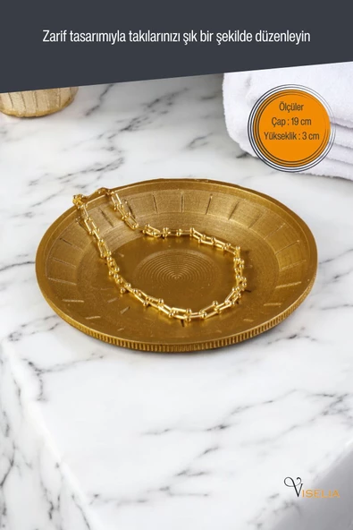 Viselia Takı Tabağı Takı Organizeri Takı Makyaj Kozmetik Düzenleyici Altın Renk Model 5 - Resim 2