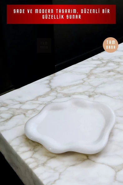 tambana Beyaz Sunumluk Takı Tabağı Dekoratif Tepsi Obje Ev Dekorasyon Model 18 - Resim 4